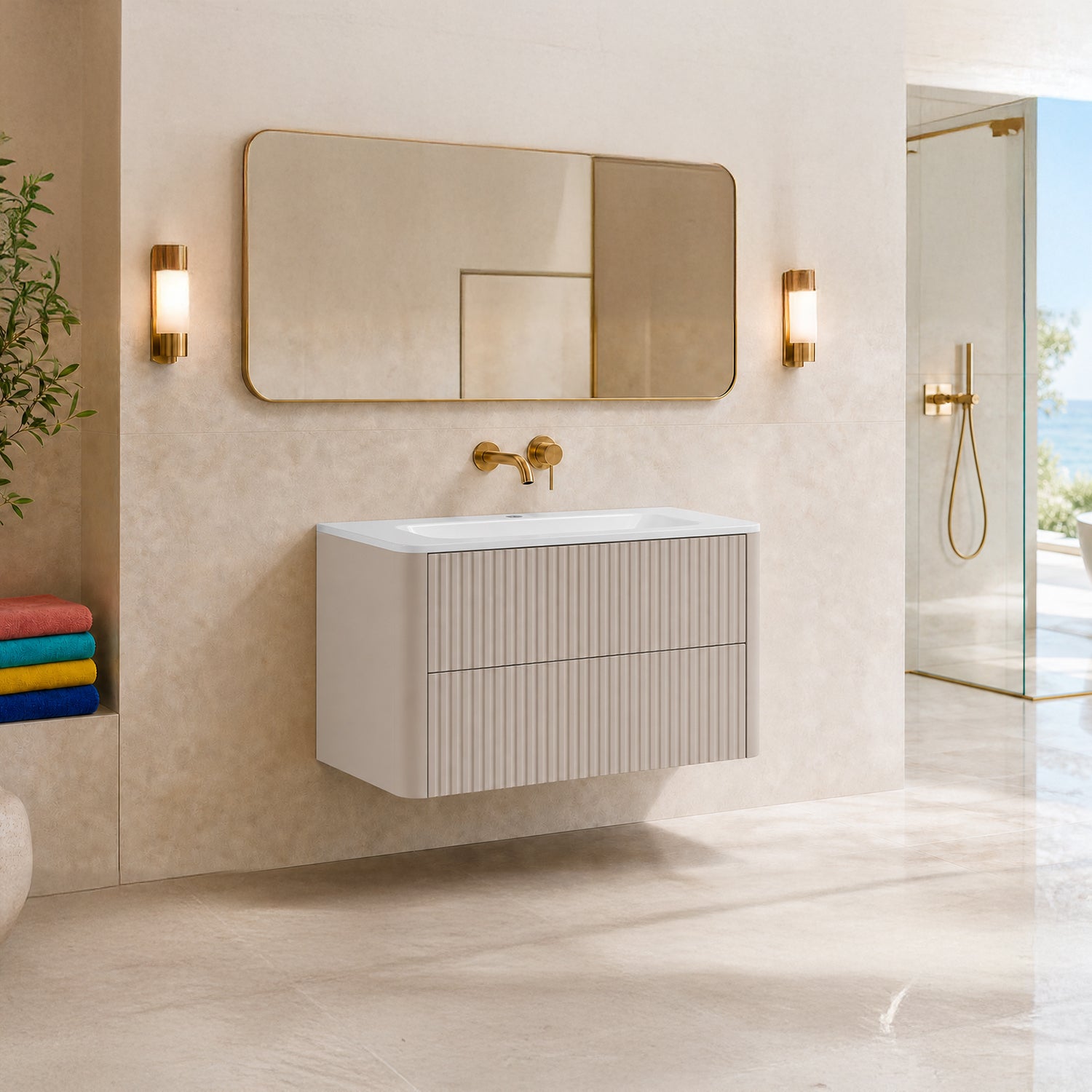 Linea 100cm Wall Bathroom Vanity Unit with Basin - Cashmere