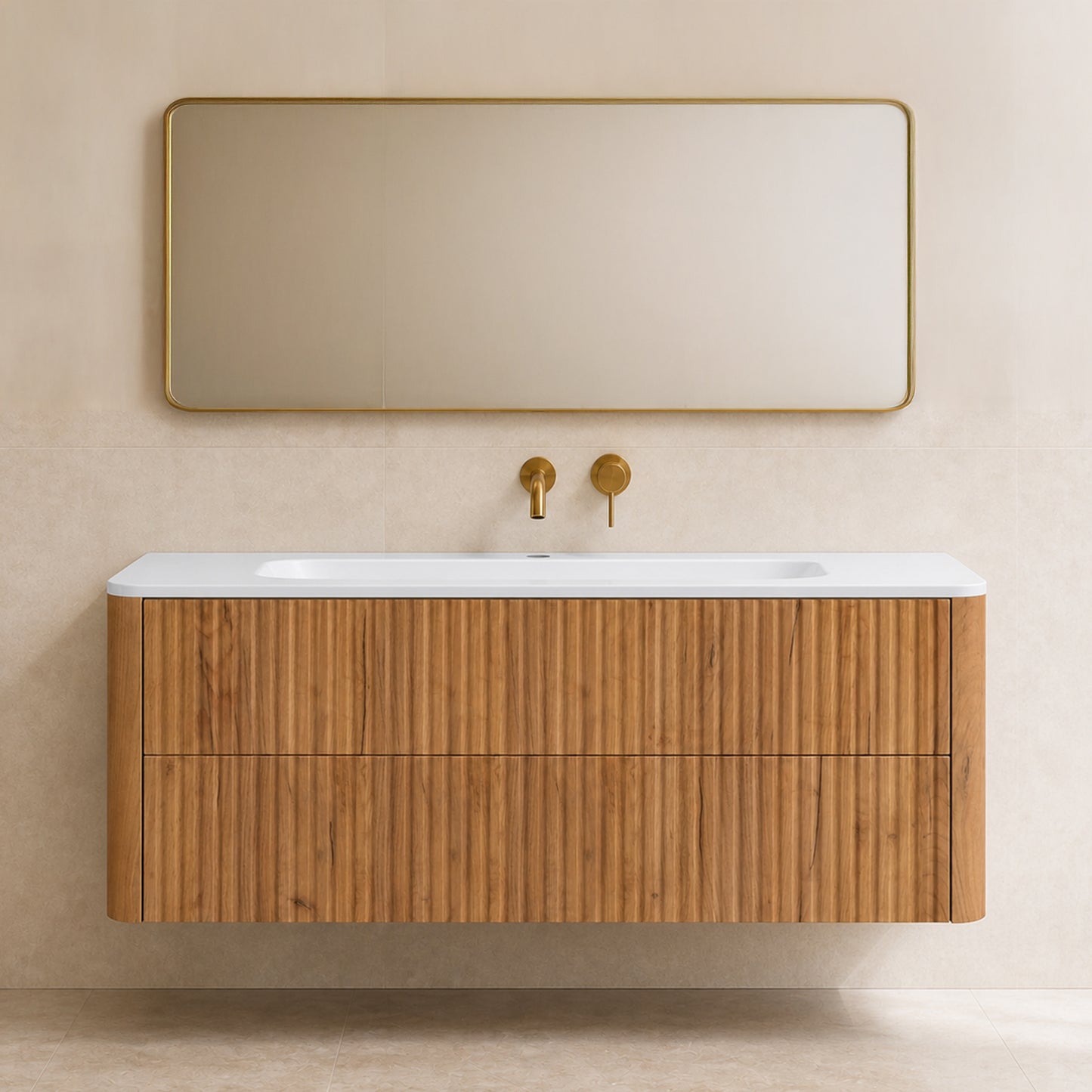 Linea 100cm Wall Bathroom Vanity Unit with Basin - Gold Craft Oak