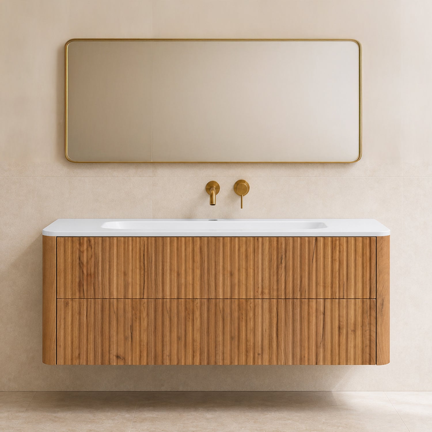 Linea 100cm Wall Bathroom Vanity Unit with Basin - Gold Craft Oak