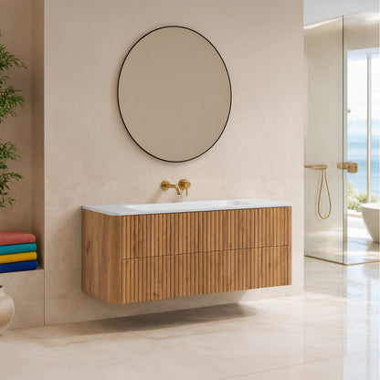 Linea 100cm Wall Bathroom Vanity Unit with Basin - Gold Craft Oak
