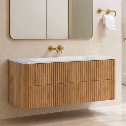 Linea 100cm Wall Bathroom Vanity Unit with Basin - Gold Craft Oak