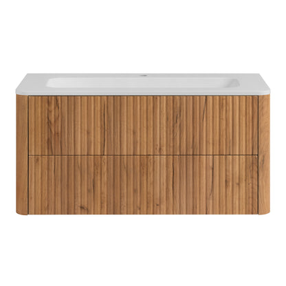 Linea 100cm Wall Bathroom Vanity Unit with Basin - Gold Craft Oak