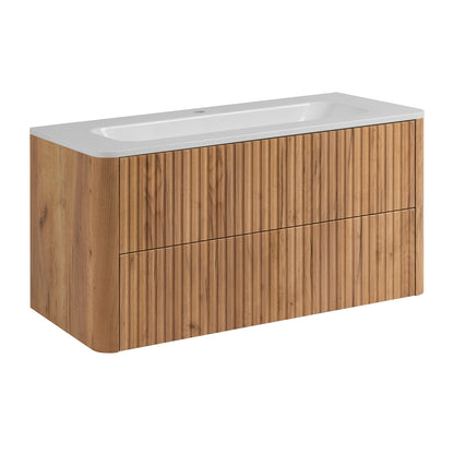 Linea 100cm Wall Bathroom Vanity Unit with Basin - Gold Craft Oak