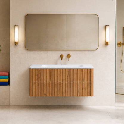 Linea 100cm Wall Bathroom Vanity Unit with Basin - Gold Craft Oak