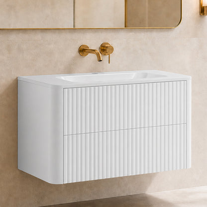Linea 100cm Wall Bathroom Vanity Unit with Basin - White