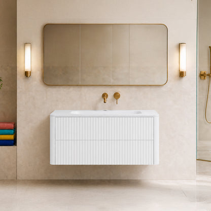 Linea 100cm Wall Bathroom Vanity Unit with Basin - White