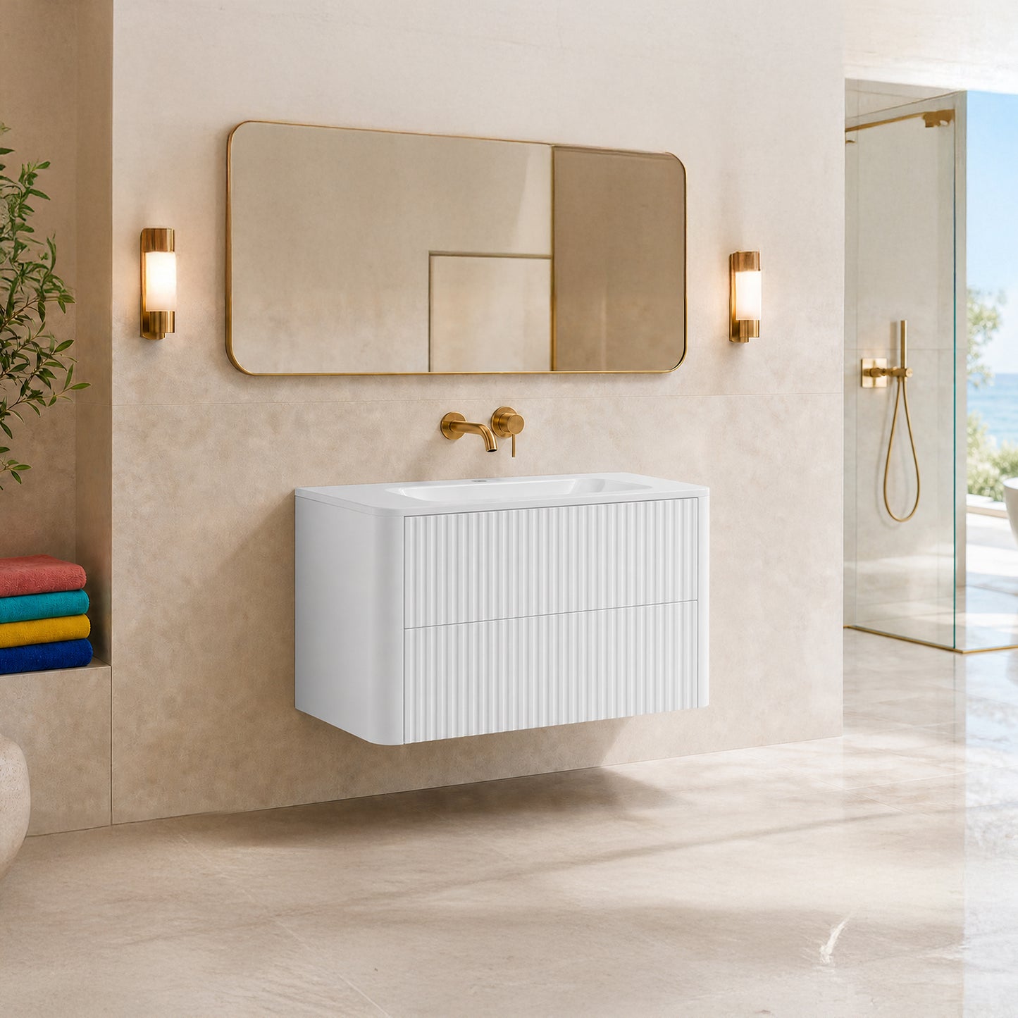 Linea 100cm Wall Bathroom Vanity Unit with Basin - White