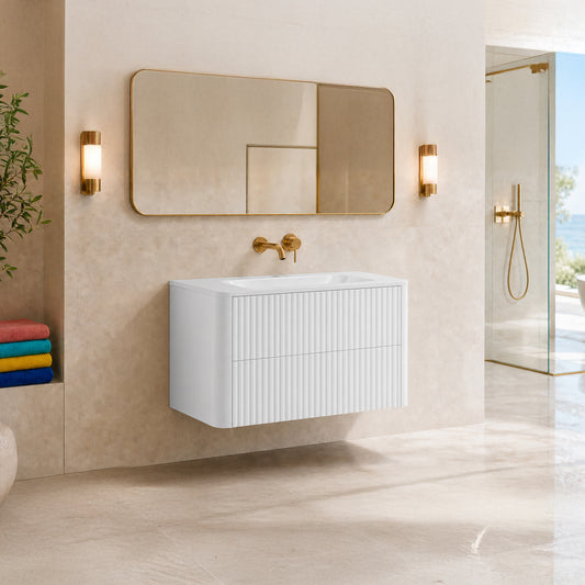 Linea 100cm Wall Bathroom Vanity Unit with Basin - White