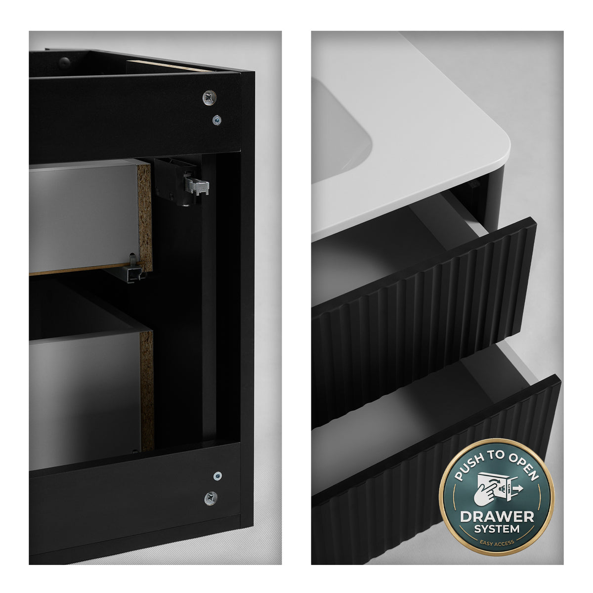 Linea Bathroom Furniture Set 100cm Vanity Unit with Basin & Tall Cabinet - Black