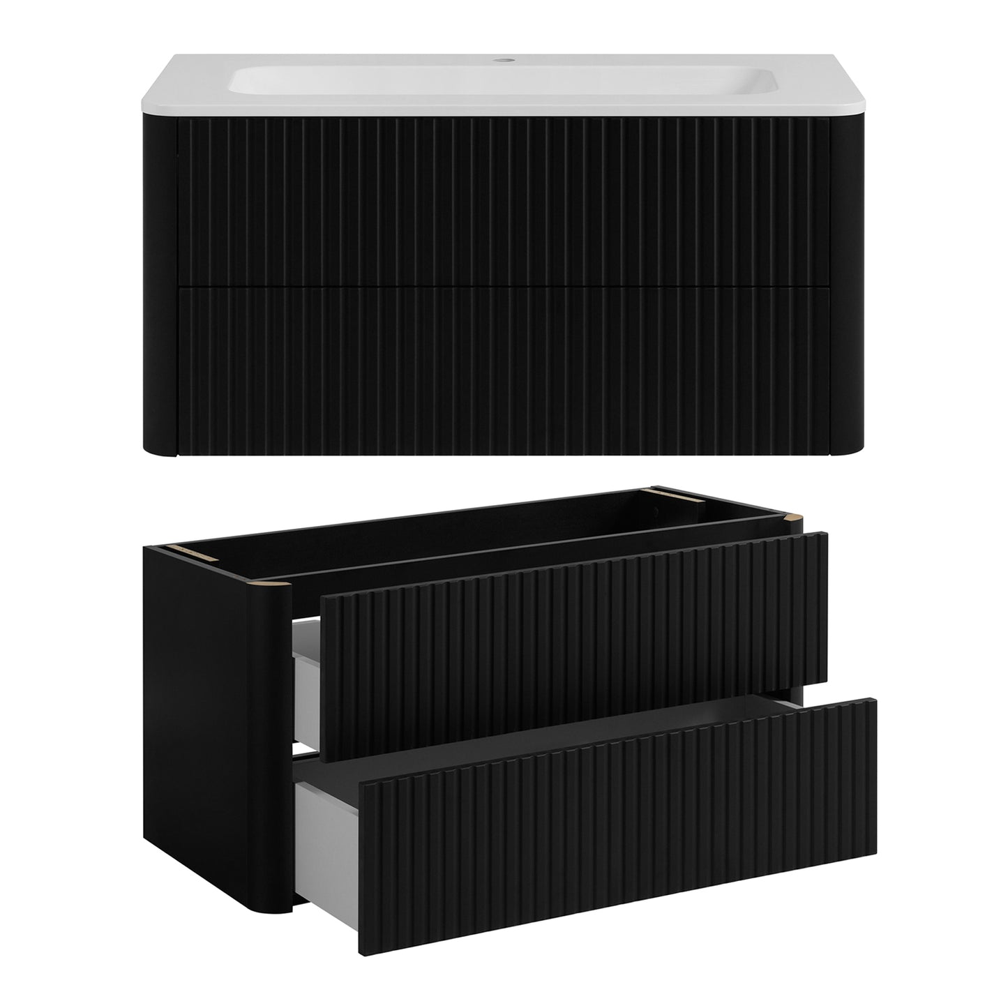 Linea Bathroom Furniture Set 100cm Vanity Unit with Basin & Tall Cabinet - Black