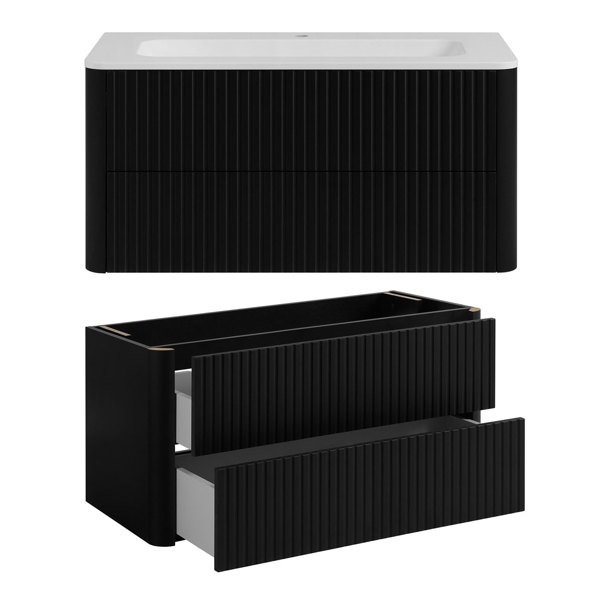 Linea Bathroom Furniture Set 100cm Vanity Unit with Basin & Tall Cabinet - Black