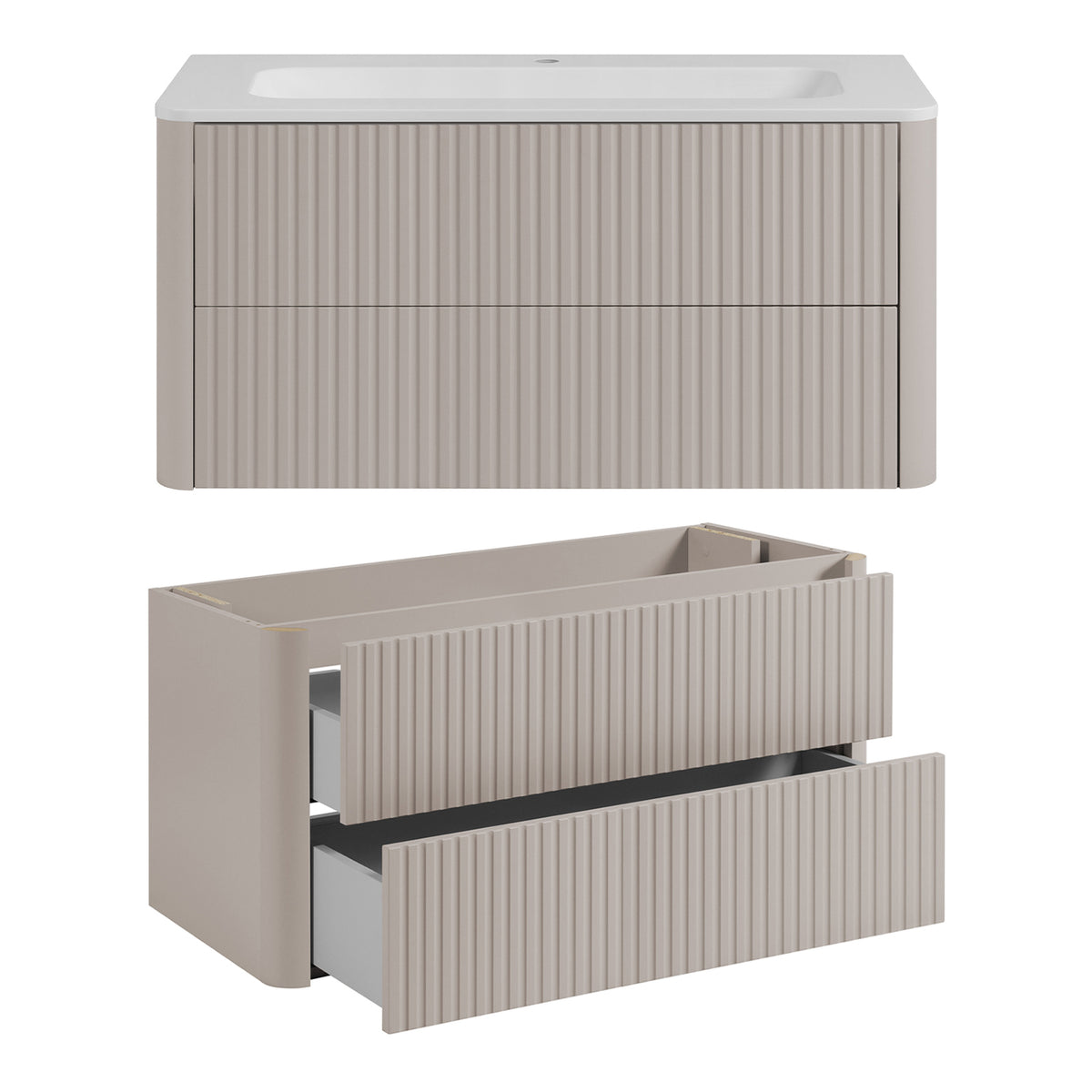 Linea Bathroom Furniture Set 100cm Vanity Unit with Basin & Tall Cabinet - Cashmere