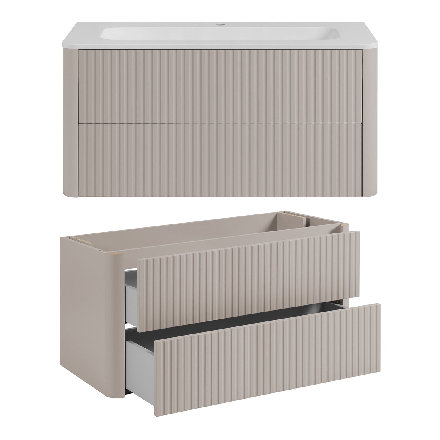 Linea Bathroom Furniture Set 100cm Vanity Unit with Basin & Tall Cabinet - Cashmere
