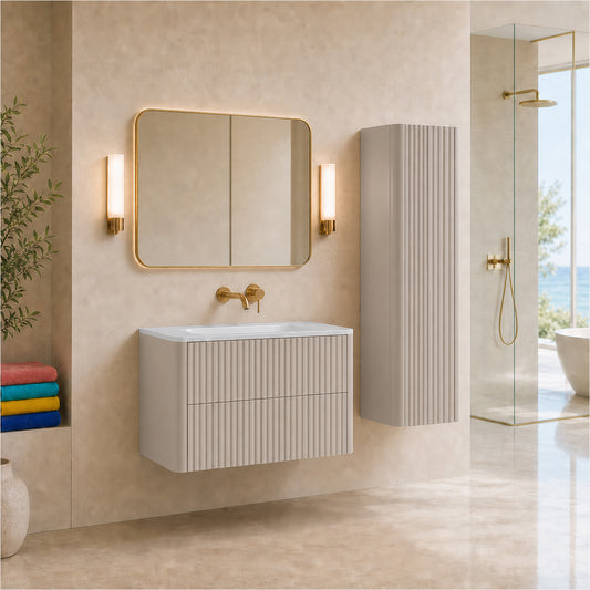 Linea Bathroom Furniture Set 100cm Vanity Unit with Basin & Tall Cabinet - Cashmere