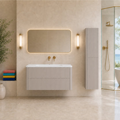 Linea Bathroom Furniture Set 100cm Vanity Unit with Basin & Tall Cabinet - Cashmere