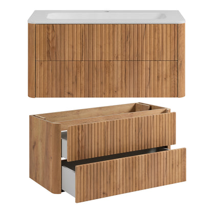 Linea Bathroom Furniture Set 100cm Vanity Unit with Basin & Tall Cabinet - Gold Craft Oak