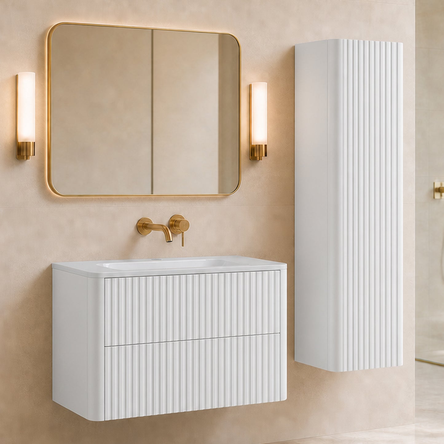 Linea Bathroom Furniture Set 100cm Vanity Unit with Basin & Tall Cabinet - White
