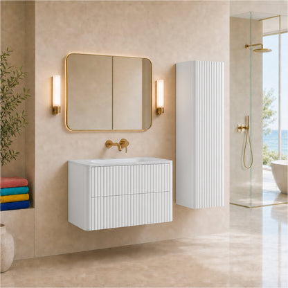 Linea Bathroom Furniture Set 100cm Vanity Unit with Basin & Tall Cabinet - White
