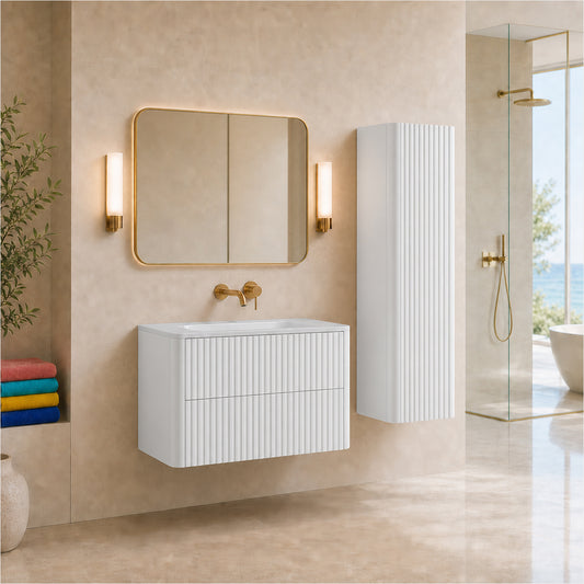 Linea Bathroom Furniture Set 100cm Vanity Unit with Basin & Tall Cabinet - White