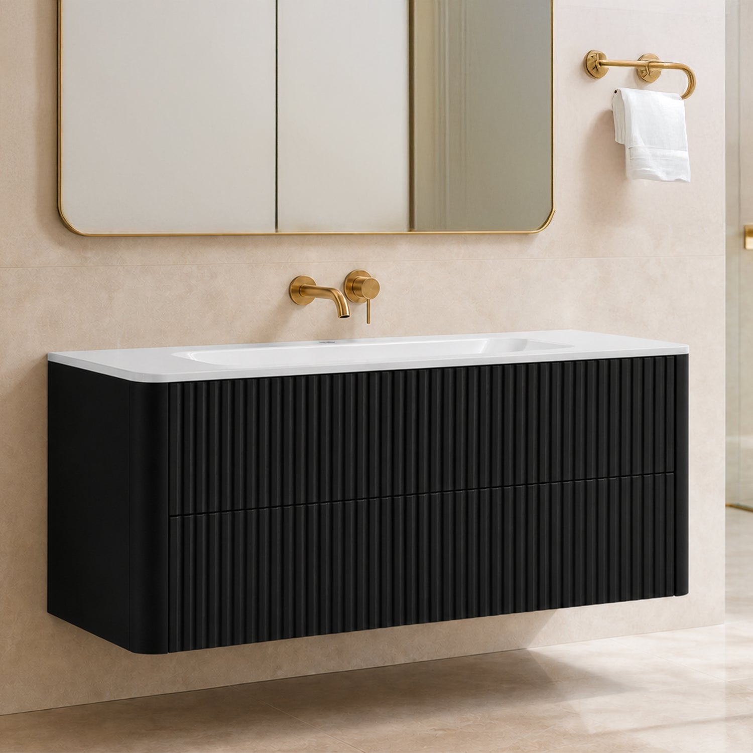 Linea 120cm Wall Bathroom Vanity Unit with Basin - Black