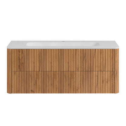 Linea 120cm Wall Bathroom Vanity Unit with Basin - Gold Craft Oak