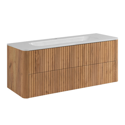 Linea 120cm Wall Bathroom Vanity Unit with Basin - Gold Craft Oak