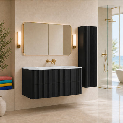 Linea Bathroom Furniture Set 120cm Vanity Unit with Basin & Tall Cabinet - Black