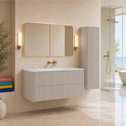 Linea Bathroom Furniture Set 120cm Vanity Unit with Basin & Tall Cabinet - Cashmere