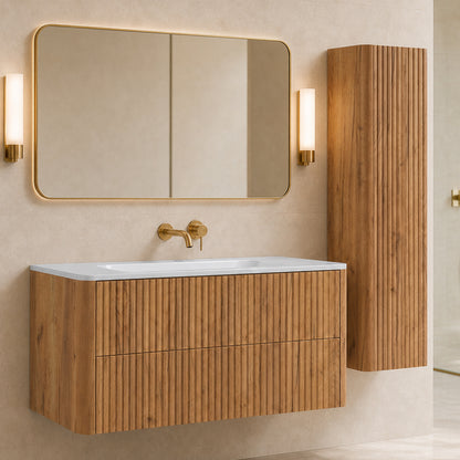 Linea Bathroom Furniture Set 120cm Vanity Unit with Basin & Tall Cabinet - Gold Craft Oak