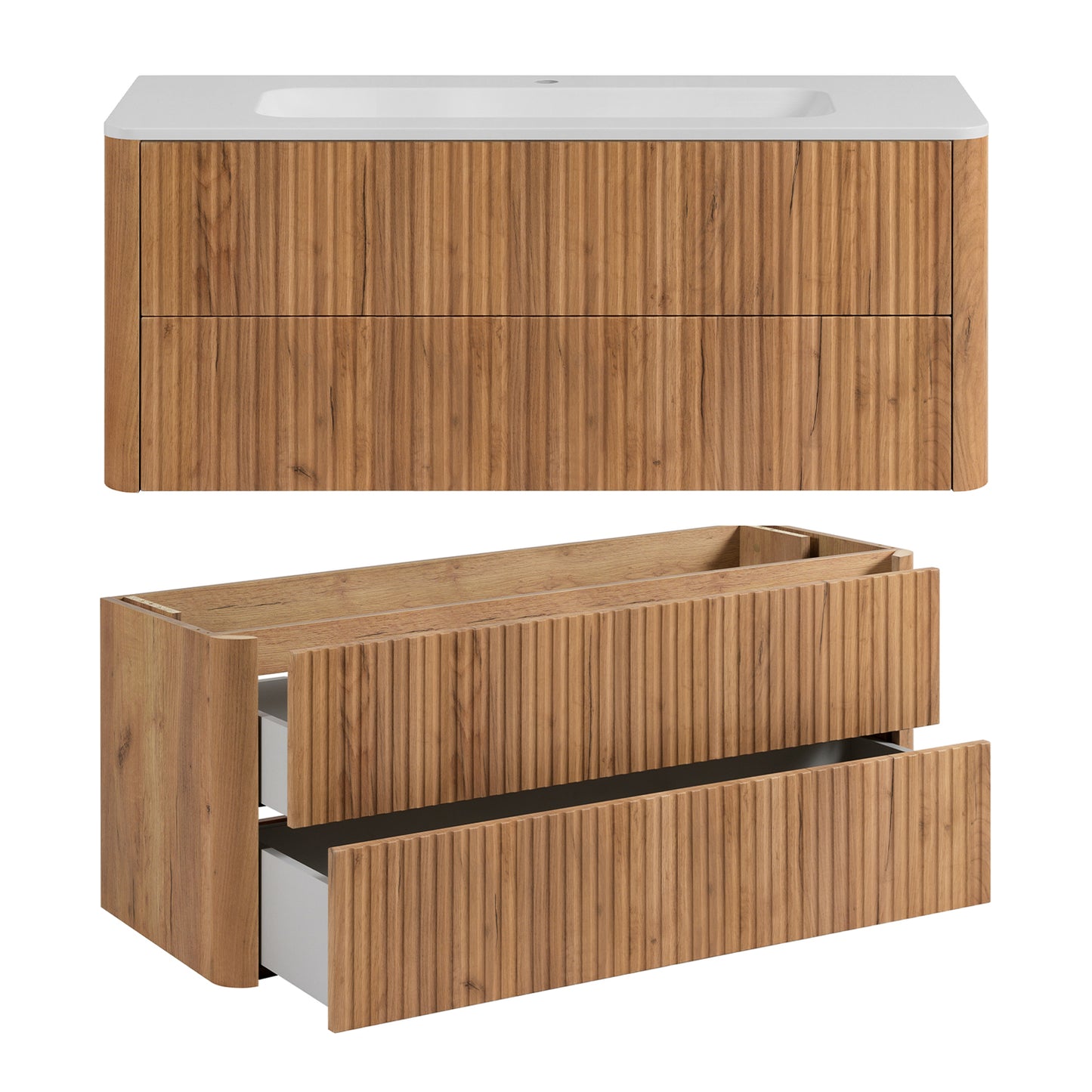 Linea Bathroom Furniture Set 120cm Vanity Unit with Basin & Tall Cabinet - Gold Craft Oak