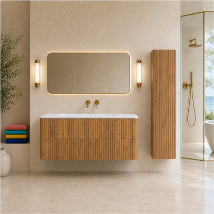 Linea Bathroom Furniture Set 120cm Vanity Unit with Basin & Tall Cabinet - Gold Craft Oak