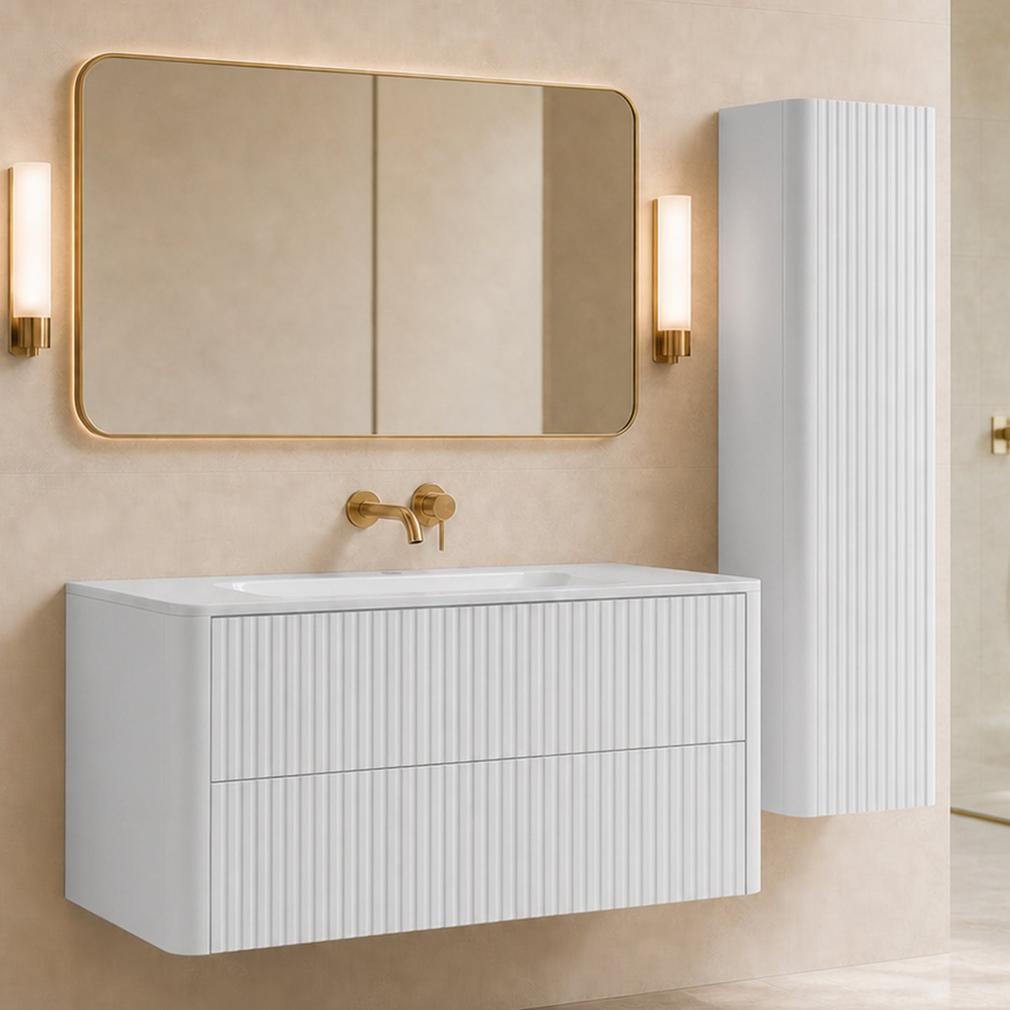 Linea Bathroom Furniture Set 120cm Vanity Unit with Basin & Tall Cabinet - White