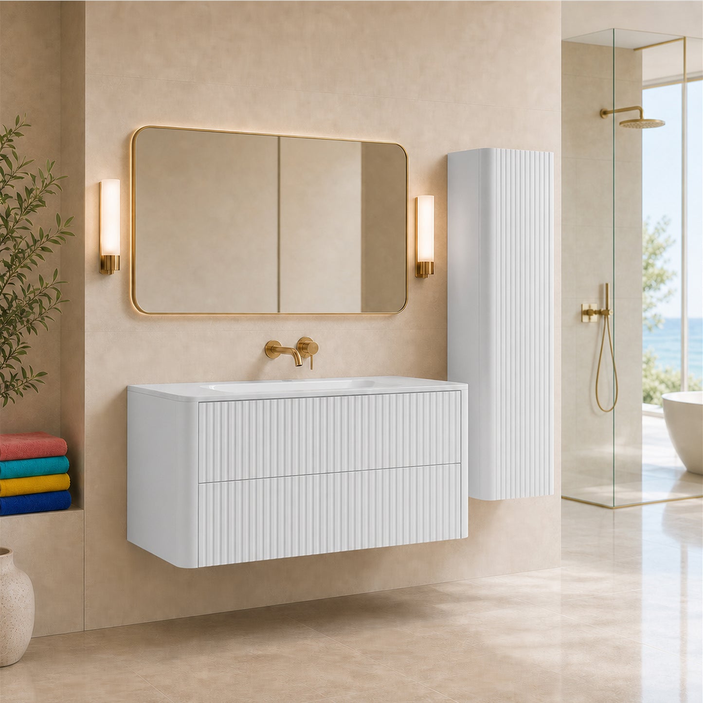 Linea Bathroom Furniture Set 120cm Vanity Unit with Basin & Tall Cabinet - White