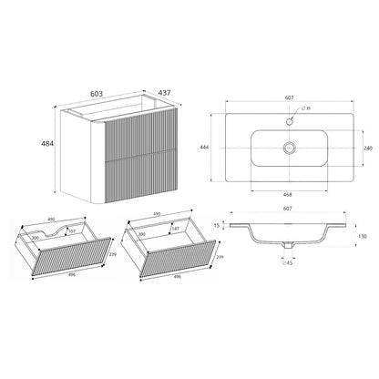 Linea 60cm Wall Bathroom Vanity Unit with Basin - Black