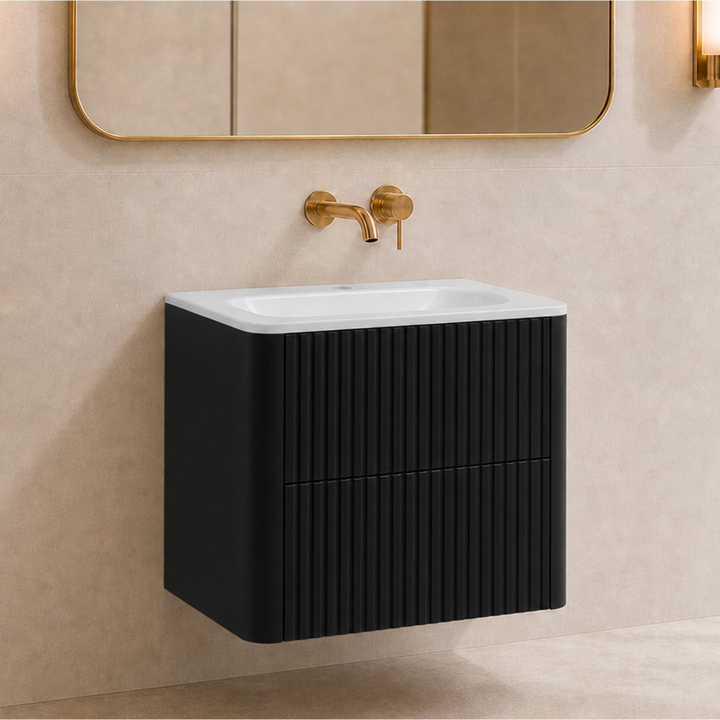 Linea 60cm Wall Bathroom Vanity Unit with Basin - Black