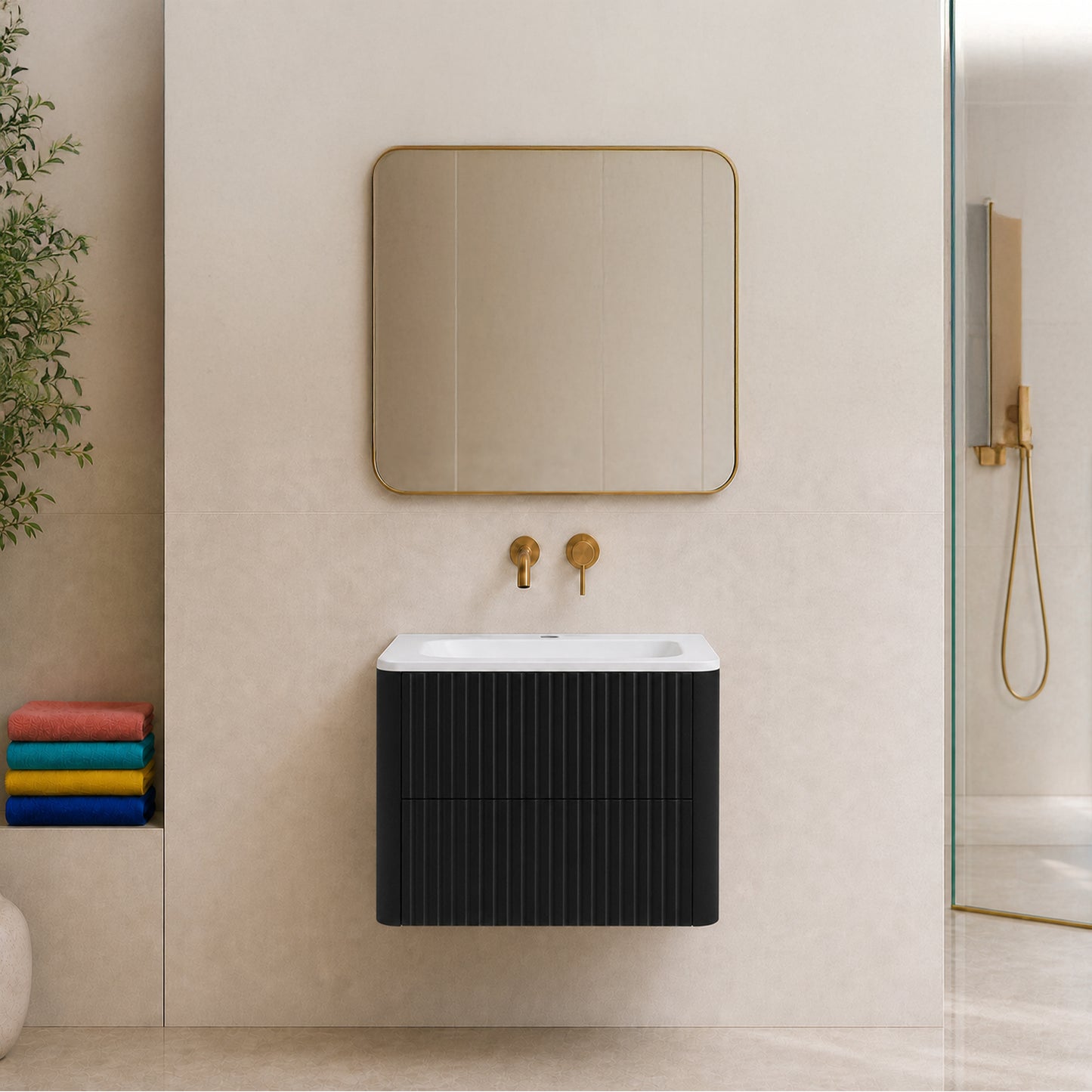 Linea 60cm Wall Bathroom Vanity Unit with Basin - Black