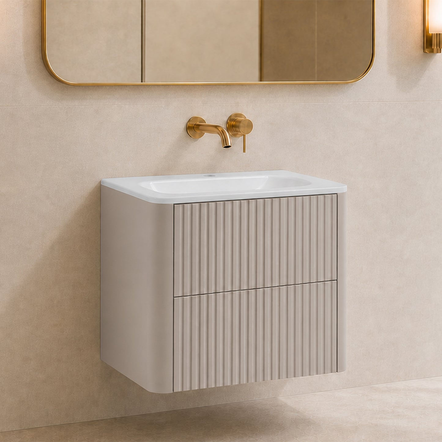 Linea 60cm Wall Bathroom Vanity Unit with Basin - Cashmere
