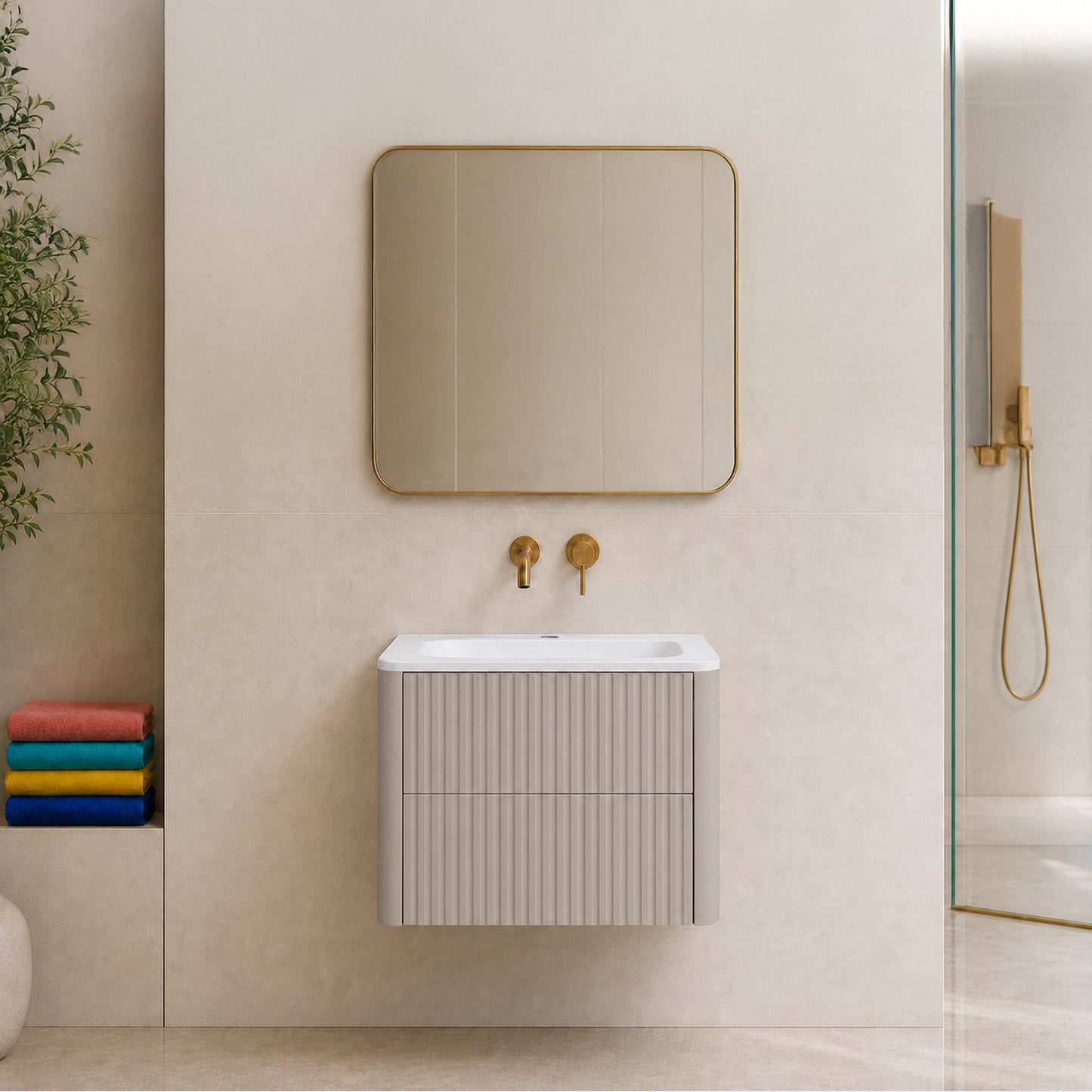 Linea 60cm Wall Bathroom Vanity Unit with Basin - Cashmere
