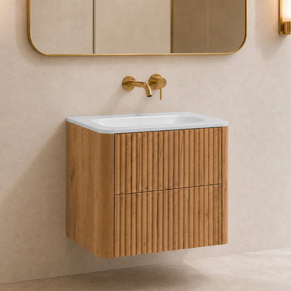 Linea 60cm Wall Bathroom Vanity Unit with Basin - Gold Craft Oak