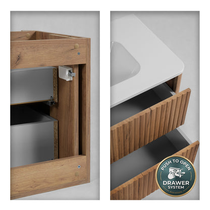Linea 60cm Wall Bathroom Vanity Unit with Basin - Gold Craft Oak