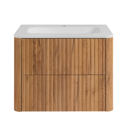 Linea 60cm Wall Bathroom Vanity Unit with Basin - Gold Craft Oak