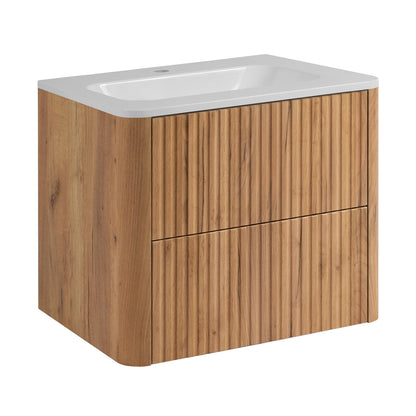 Linea 60cm Wall Bathroom Vanity Unit with Basin - Gold Craft Oak