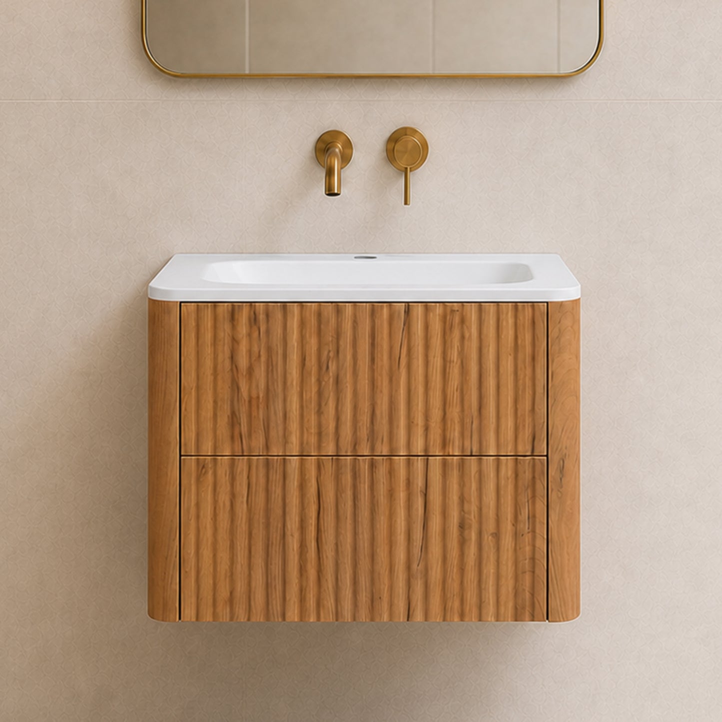 Linea 60cm Wall Bathroom Vanity Unit with Basin - Gold Craft Oak