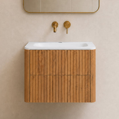 Linea 60cm Wall Bathroom Vanity Unit with Basin - Gold Craft Oak