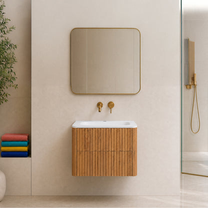 Linea 60cm Wall Bathroom Vanity Unit with Basin - Gold Craft Oak