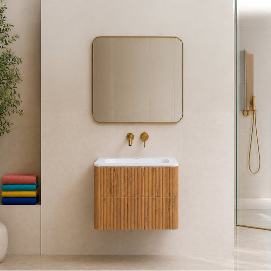 Linea 60cm Wall Bathroom Vanity Unit with Basin - Gold Craft Oak