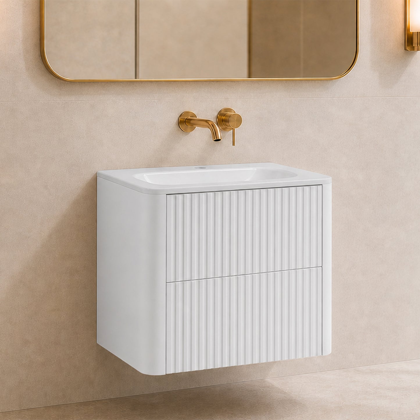 Linea 60 cm Wisząca Szafka Łazienkowa z Umywalką – Biały 