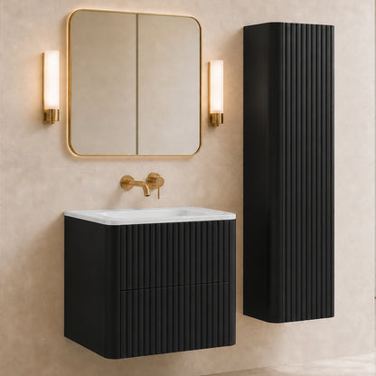 Linea Bathroom Furniture Set 60cm Vanity Unit with Basin & Tall Cabinet - Black