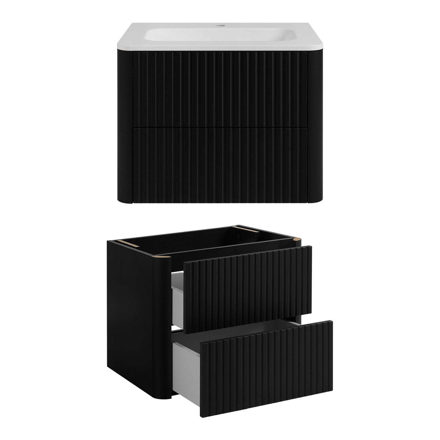 Linea Bathroom Furniture Set 60cm Vanity Unit with Basin & Tall Cabinet - Black