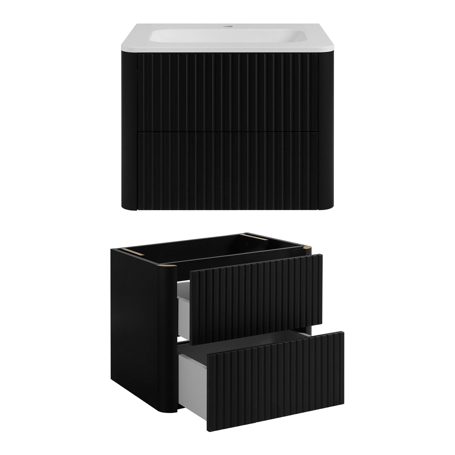 Linea Bathroom Furniture Set 60cm Vanity Unit with Basin & Tall Cabinet - Black